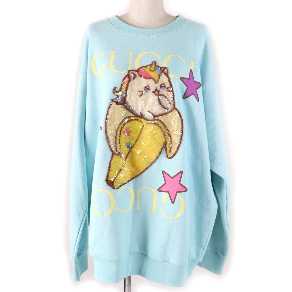 Gucci sweat 617964 Main: 100% cotton, some: 75% silk, some: 25% polyester, some: sequins, some: polyester Light blue Women XL