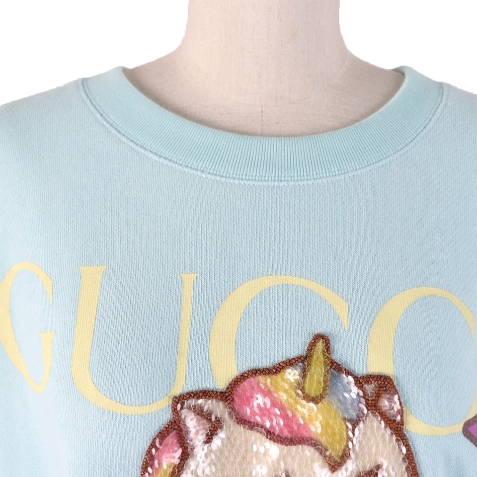 Gucci sweat 617964 Main: 100% cotton, some: 75% silk, some: 25% polyester, some: sequins, some: polyester Light blue Women XL