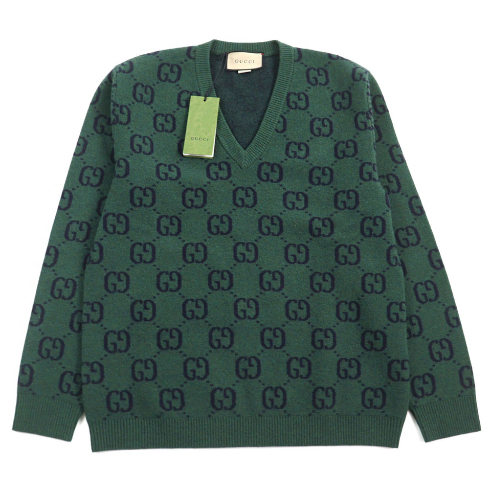 Gucci knit 678942 Main: 100% wool, part: 94% wool, part: 5% nylon, part: 1% polyurethane Green type All-over pattern mens M