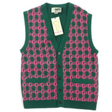 Gucci Vest 711573 Main: 71% wool, Main: 29% cotton, Outer: 100% wool Green pink HA HA HA mens M