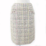 Chanel Tweed Skirt Silk Blend Beige Multicolor 36