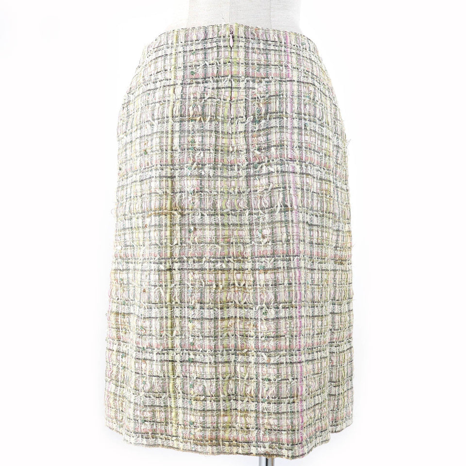 Chanel Tweed Skirt Silk Blend Beige Multicolor 36