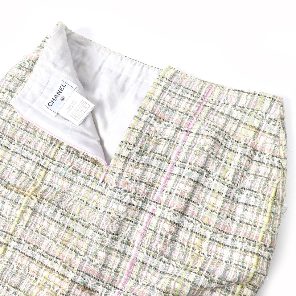 Chanel Tweed Skirt Silk Blend Beige Multicolor 36