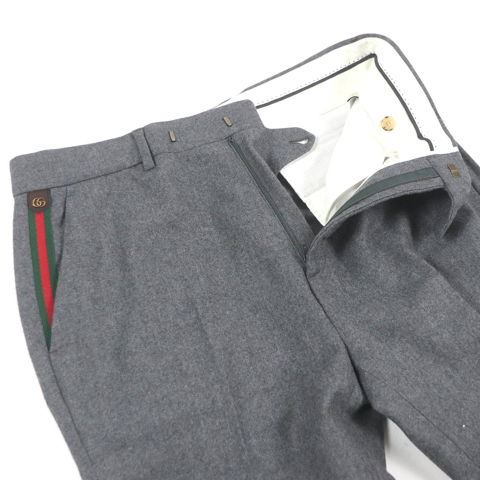 Gucci slacks 698813 Outer material: 100% wool, leather part: cowhide gray mens 50
