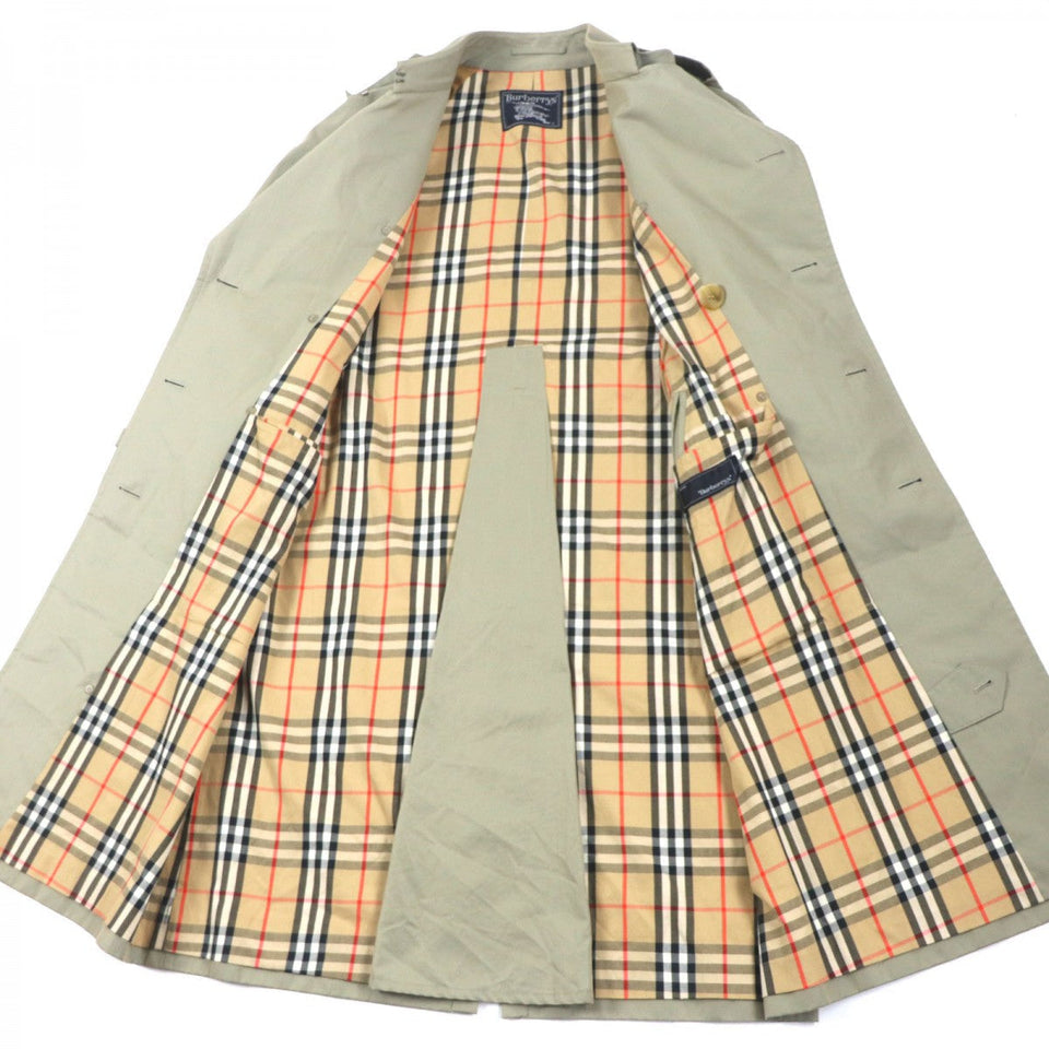 Burberry trench coat cotton khaki Belted spring coat Nova check pattern on the back 94-175