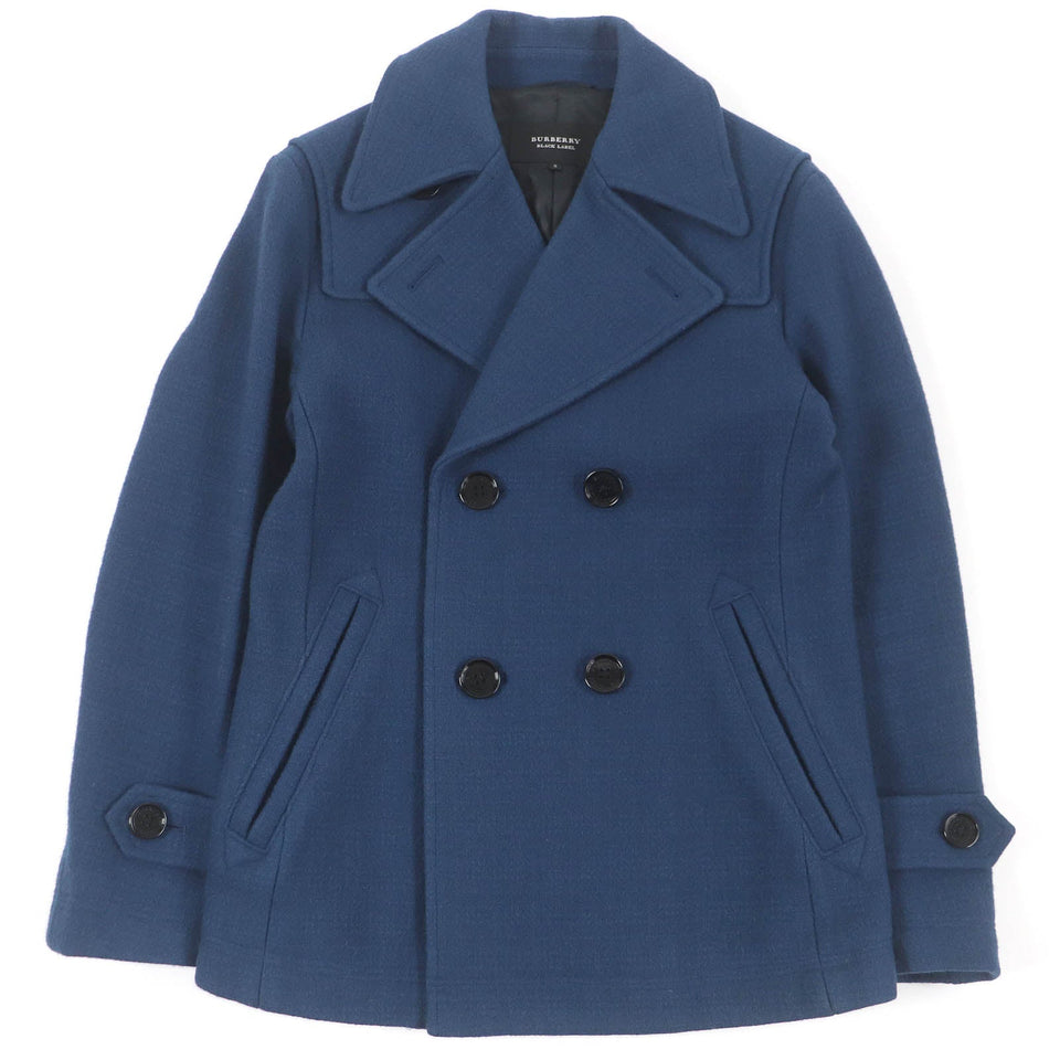 Burberry BLACK LABEL pea coat Outer: 90% wool, Outer: 10% nylon, Lining: cupra, Lining: polyester blue mens S