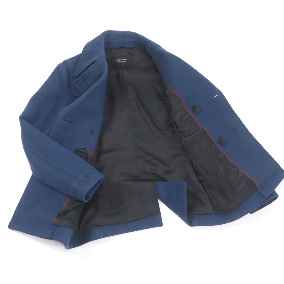 Burberry BLACK LABEL pea coat Outer: 90% wool, Outer: 10% nylon, Lining: cupra, Lining: polyester blue mens S
