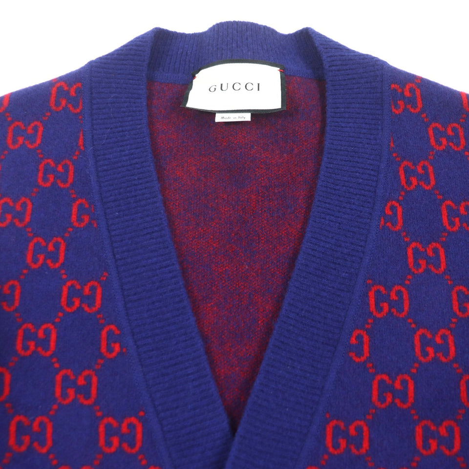 Gucci cardigan 597724 Main: 95% wool, Main: 5% cashmere, Part: 100% wool Blue red mens M