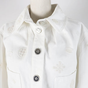 Chanel Cotton COCO Mark Button Camellia Embossed Cropped Denim Jacket