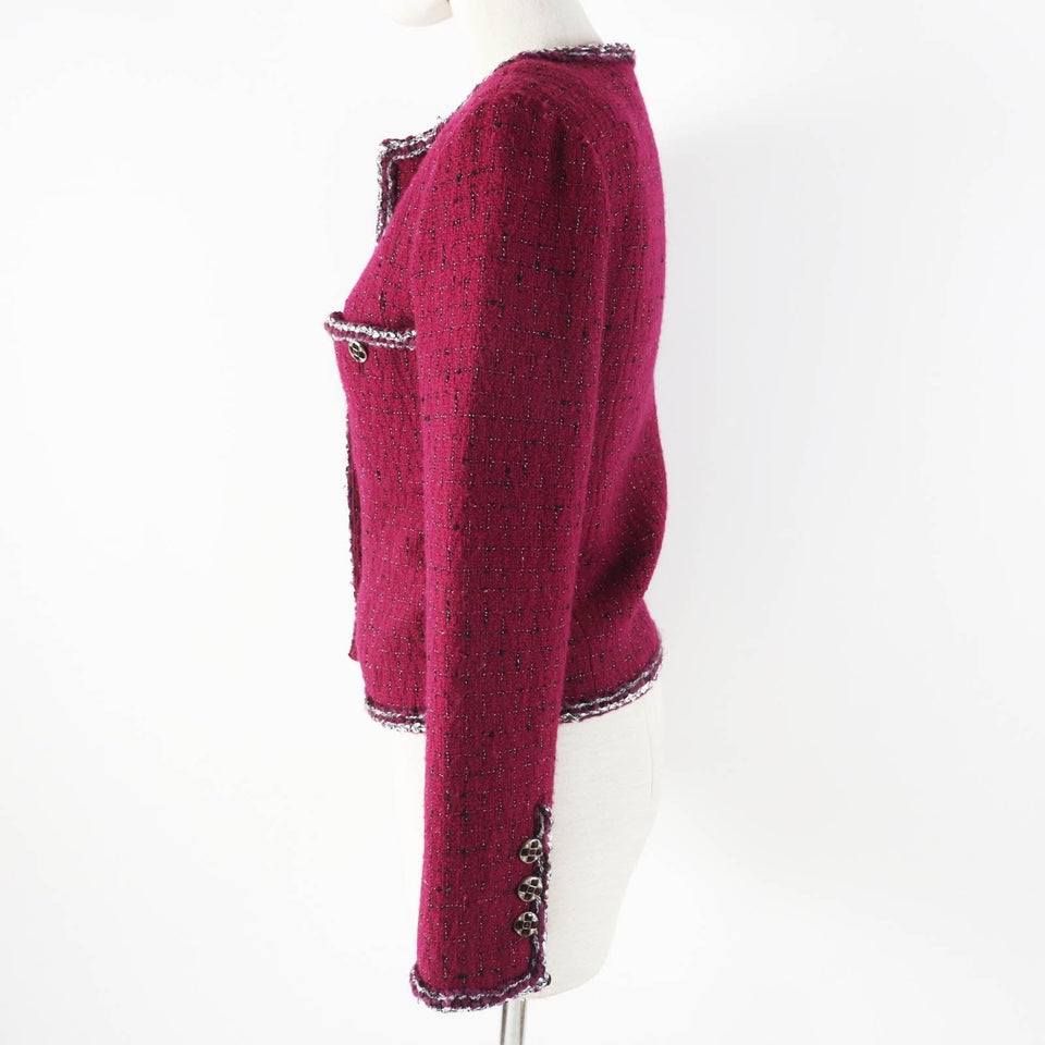 Chanel Wool Viscose Jacket Burgundy Black White