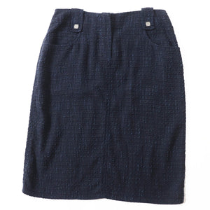 Chanel Wool Cotton Tweed Skirt Navy Black 40