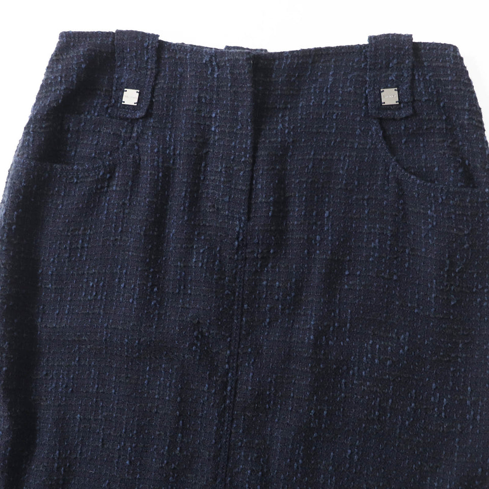 Chanel Wool Cotton Tweed Skirt Navy Black 40
