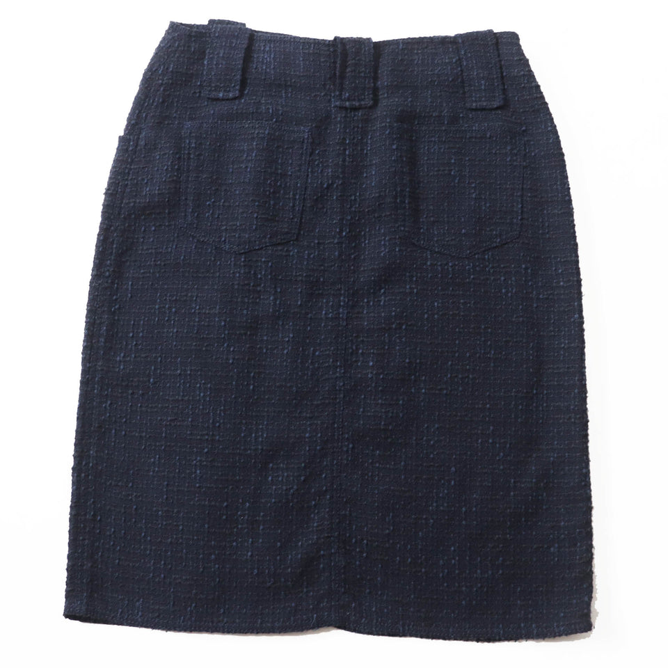 Chanel Wool Cotton Tweed Skirt Navy Black 40