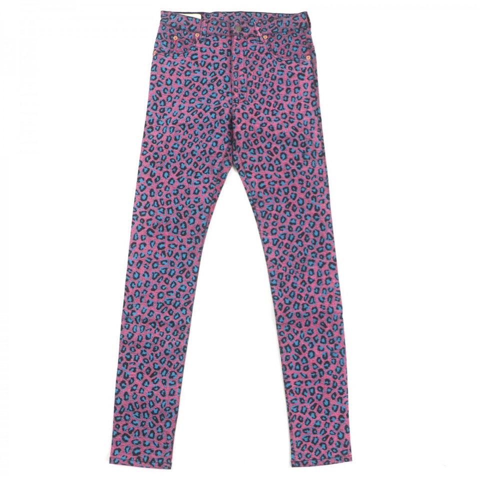 Gucci skinny pants 548271 Main: 98% cotton, Main: 2% polyurethane, Part: Cowhide Pink blue mens 28