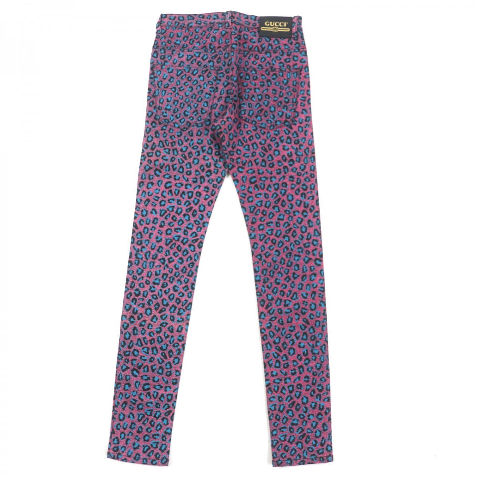 Gucci skinny pants 548271 Main: 98% cotton, Main: 2% polyurethane, Part: Cowhide Pink blue mens 28