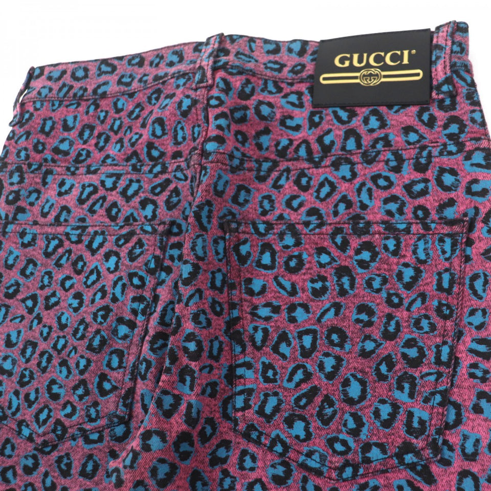 Gucci skinny pants 548271 Main: 98% cotton, Main: 2% polyurethane, Part: Cowhide Pink blue mens 28