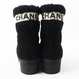 Chanel Sheepskin Leather Boots Black White 35