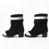 Chanel Sheepskin Leather Boots Black White 35