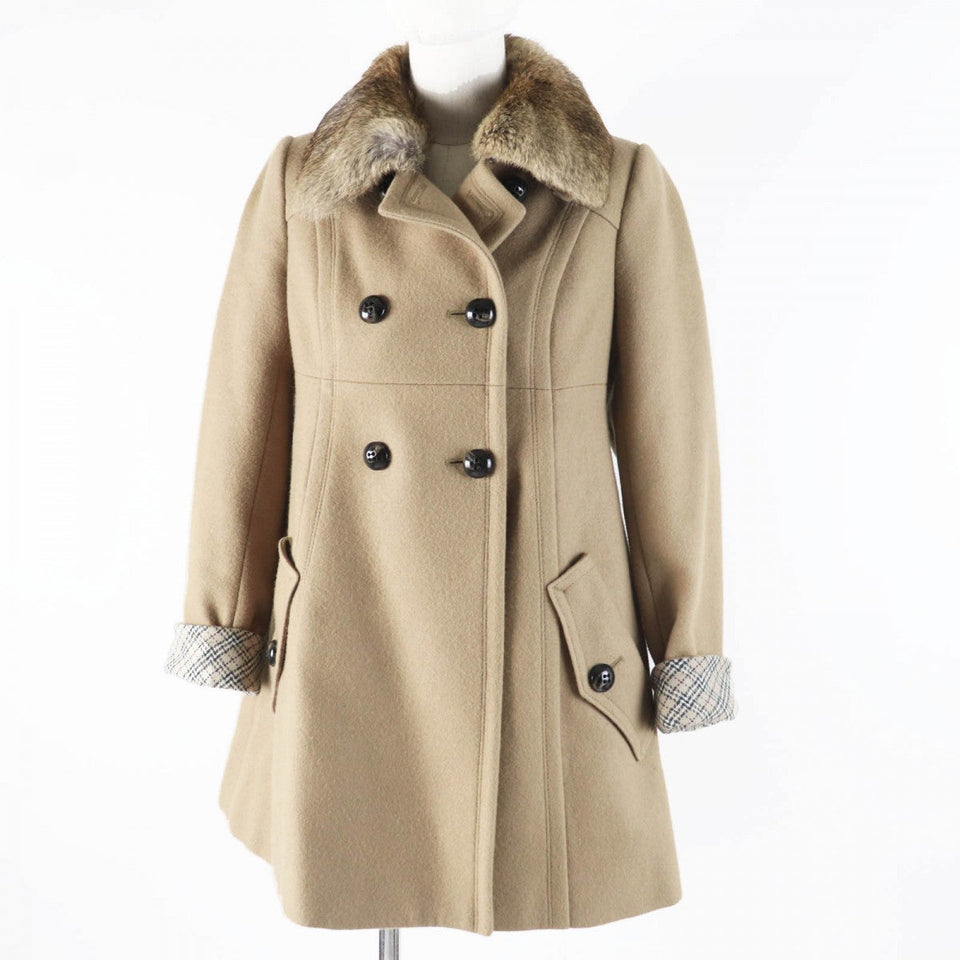 Burberry BLUE LABEL pea coat E1B04-491-40 Outer: 90% wool, Outer: 10% nylon, Part: 100% wool, Fur: rabbit, Lining: cupra beige Women 36