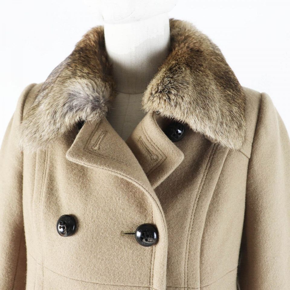 Burberry BLUE LABEL pea coat E1B04-491-40 Outer: 90% wool, Outer: 10% nylon, Part: 100% wool, Fur: rabbit, Lining: cupra beige Women 36