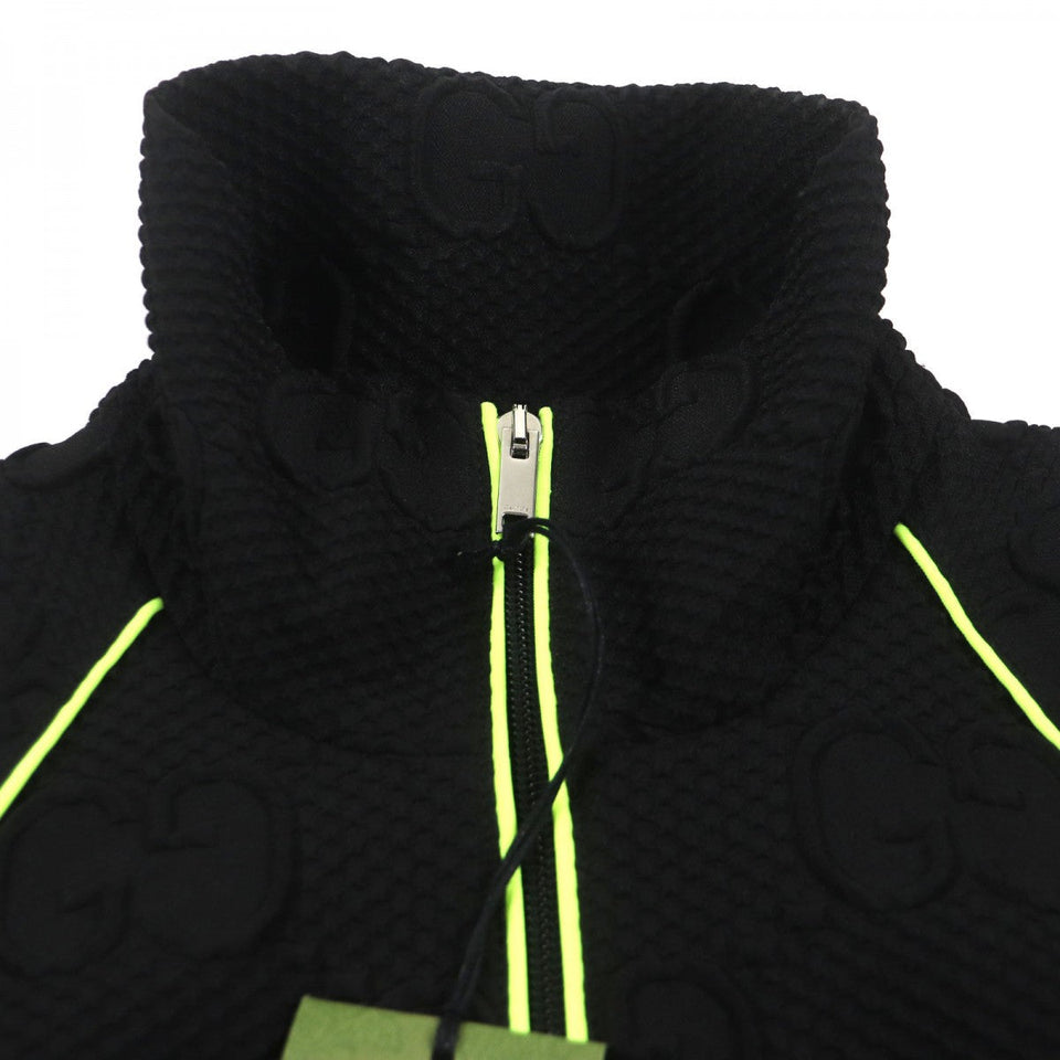 Gucci Track jacket 724491 Outer material: 73% polyester, Outer material: 23% nylon, Outer material: 4% polyurethane, Part: 90% polyester, Part: 10% polyurethane Black Lime mens S