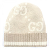 Gucci Knit cap 765053 Main: 84% cashmere, Main: 9% rayon, Main: 4% polyester, Main: 3% polyester camel white GG Cashmere Jacquard Cap mens M