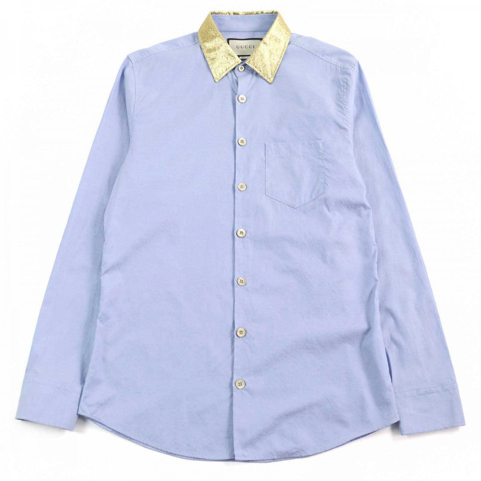 Gucci Long sleeve shirt 521946 Outer material: 100% cotton, part: 53% rayon, part: 24% silk, part: 23% metal Blue gold mens 41|16