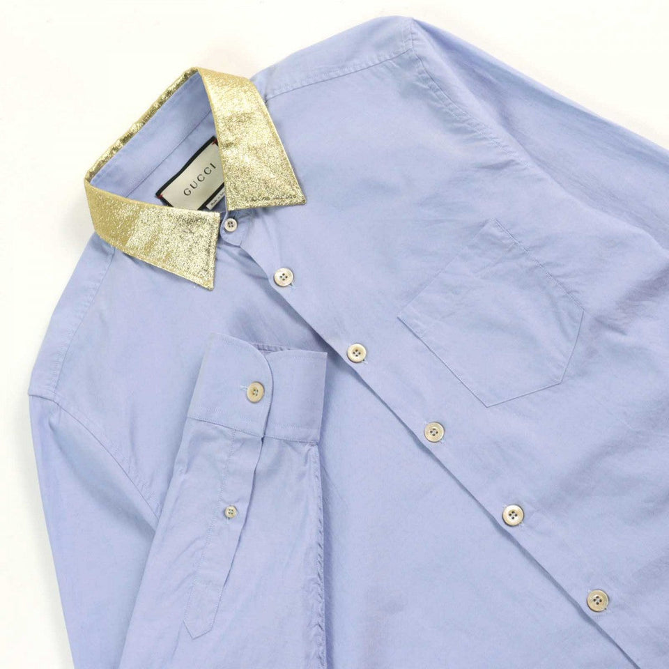 Gucci Long sleeve shirt 521946 Outer material: 100% cotton, part: 53% rayon, part: 24% silk, part: 23% metal Blue gold mens 41|16