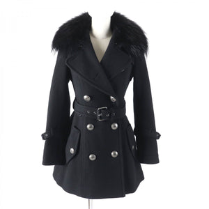 Burberry BLUE LABEL trench coat Outer material: 70% wool, Outer material: 30% angora, Fur: raccoon, Part: cowhide, Lining: 100% polyester black Women 38