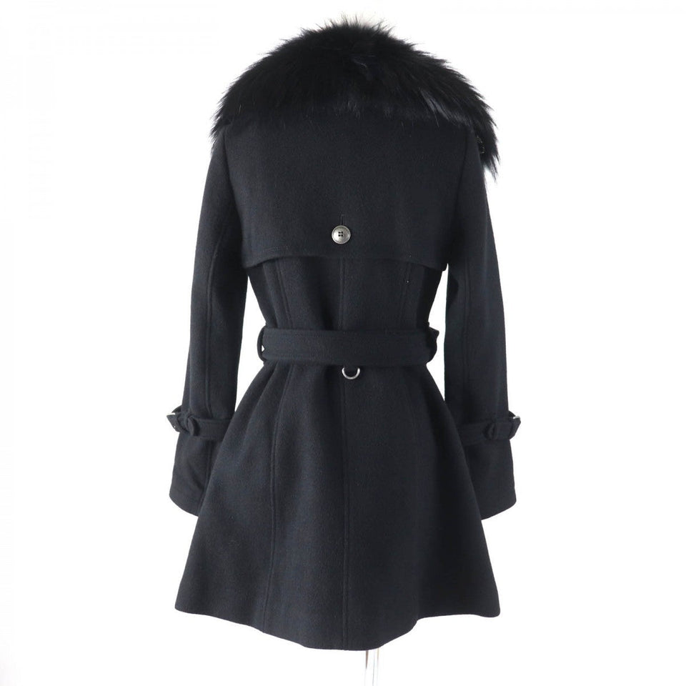 Burberry BLUE LABEL trench coat Outer material: 70% wool, Outer material: 30% angora, Fur: raccoon, Part: cowhide, Lining: 100% polyester black Women 38