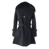 Burberry BLUE LABEL trench coat Outer material: 70% wool, Outer material: 30% angora, Fur: raccoon, Part: cowhide, Lining: 100% polyester black Women 38