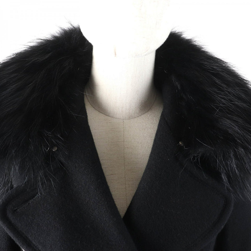 Burberry BLUE LABEL trench coat Outer material: 70% wool, Outer material: 30% angora, Fur: raccoon, Part: cowhide, Lining: 100% polyester black Women 38