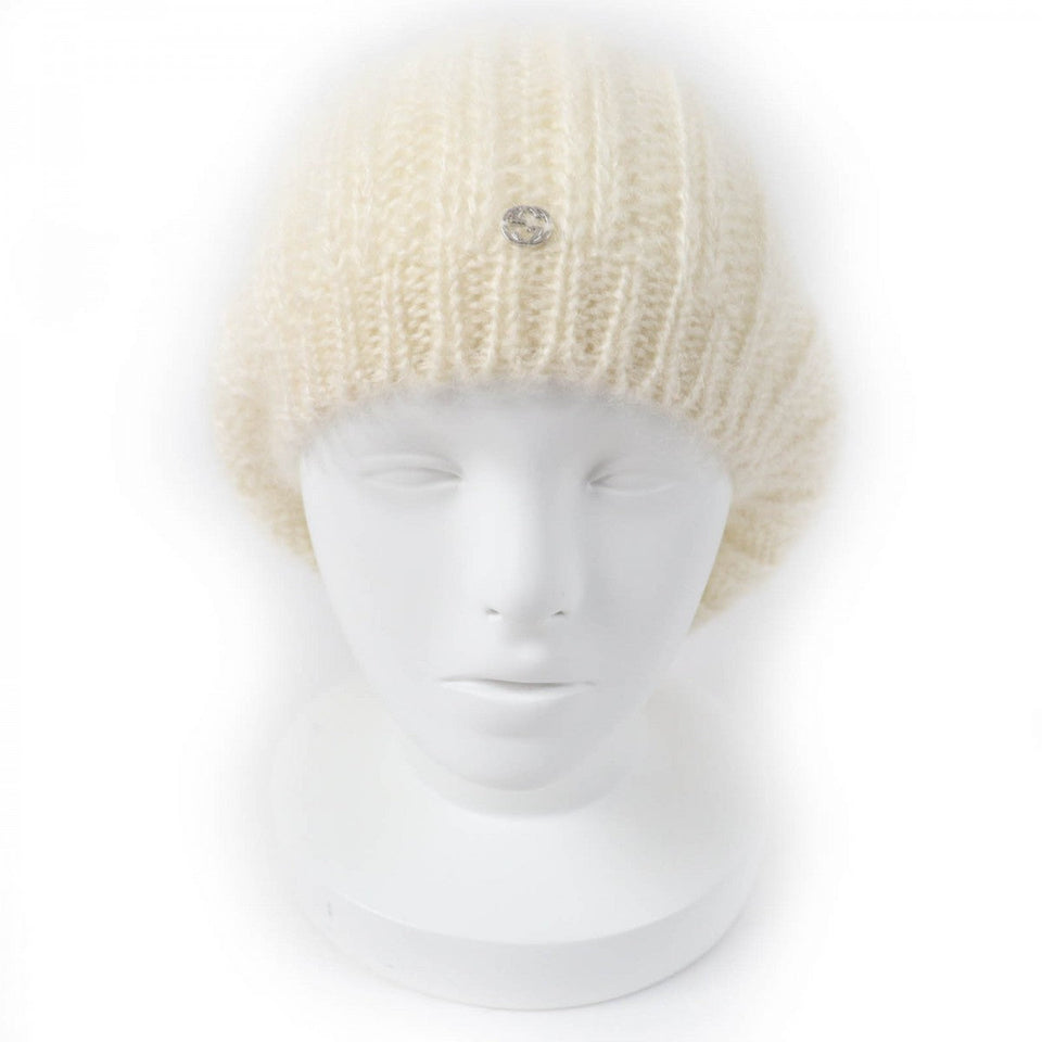 Gucci Knit cap 331985 Main: 70% mohair, Main: 30% silk, Part: metal Ivory Women L