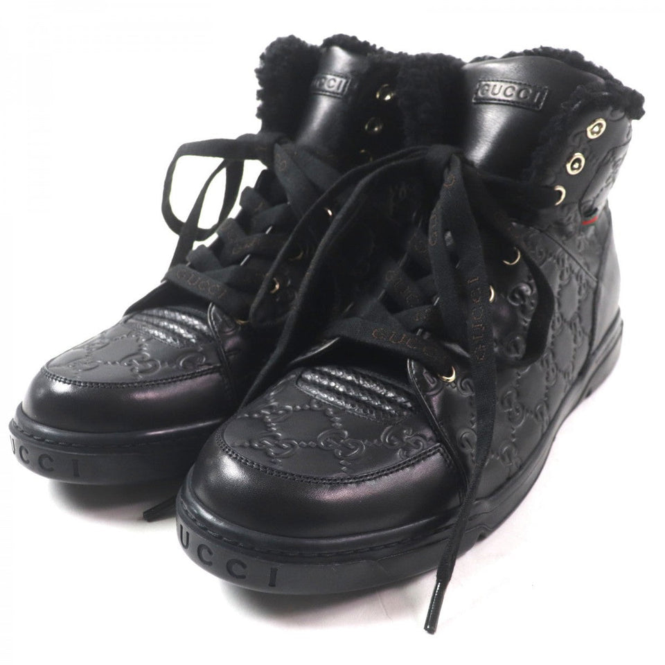 Gucci High cut sneakers 162958 Main: Shima leather black Web line mens 7.5