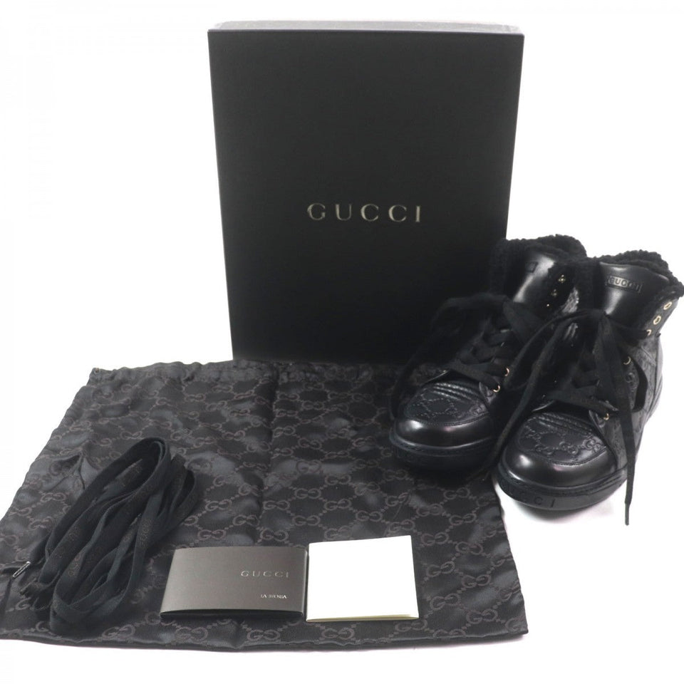 Gucci High cut sneakers 162958 Main: Shima leather black Web line mens 7.5