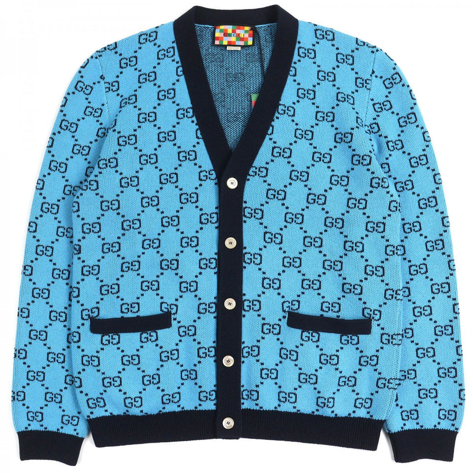 Gucci cardigan 661156 Main: 54% wool, Main: 46% cotton, Part: 54% wool, Part: 43% cotton, Part: 2% polyurethane blue-black mens L