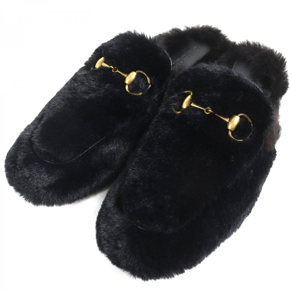 Gucci Mule Main: Fur, Part: Leather Black type Gold mens 6