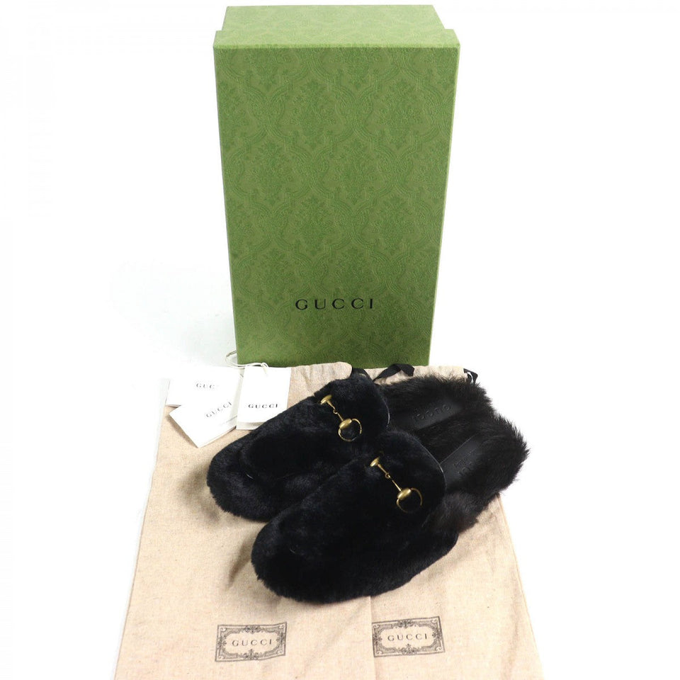 Gucci Mule Main: Fur, Part: Leather Black type Gold mens 6