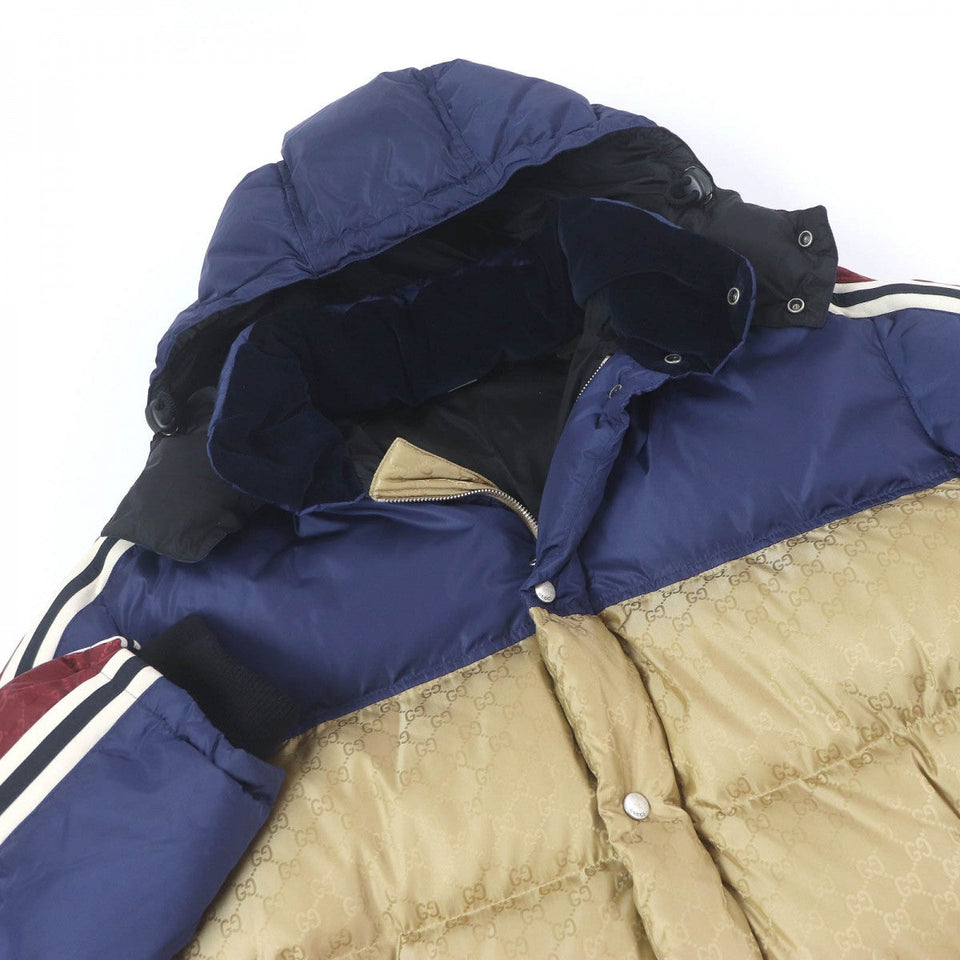 Gucci down coat 590744 Main: 100% nylon, some: 70% cotton, some: 28% rayon, some: 2% elastane (polyurethane), some: 55% polyester, some: 100% nylon 100% cotton Bordeaux Blue Gold mens 50