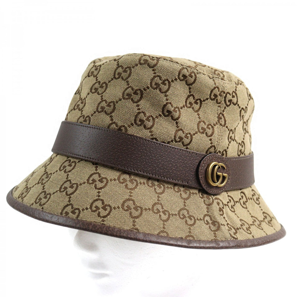 Gucci hat 576587 Outer material: 71% cotton, Outer material: 29% polyester, Lining: 100% cotton, Leather part: 100% cowhide, Part: 50% rayon Beige brown GG Canvas Fedora Hat mens L