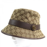 Gucci hat 576587 Outer material: 71% cotton, Outer material: 29% polyester, Lining: 100% cotton, Leather part: 100% cowhide, Part: 50% rayon Beige brown GG Canvas Fedora Hat mens L