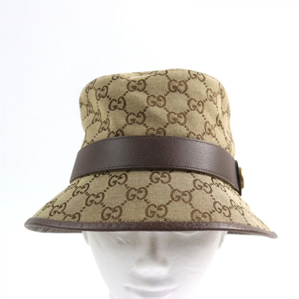 Gucci hat 576587 Outer material: 71% cotton, Outer material: 29% polyester, Lining: 100% cotton, Leather part: 100% cowhide, Part: 50% rayon Beige brown GG Canvas Fedora Hat mens L