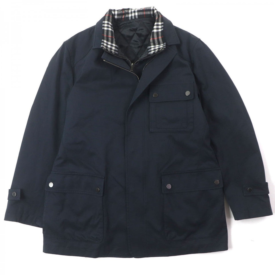 Burberry LONDON Military coat Main: 65% cotton, Main: 25% polyester, Main: 10% nylon, Leather part: sheepskin, Lining: cupra, : 10% nylon Lining: cupra : polyester Navy mens M