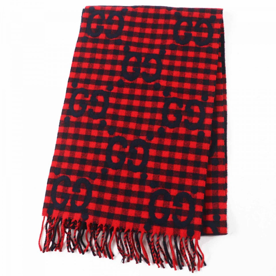 Gucci Scarf 644365 Main: 95% wool, Main: 5% nylon Red black Women