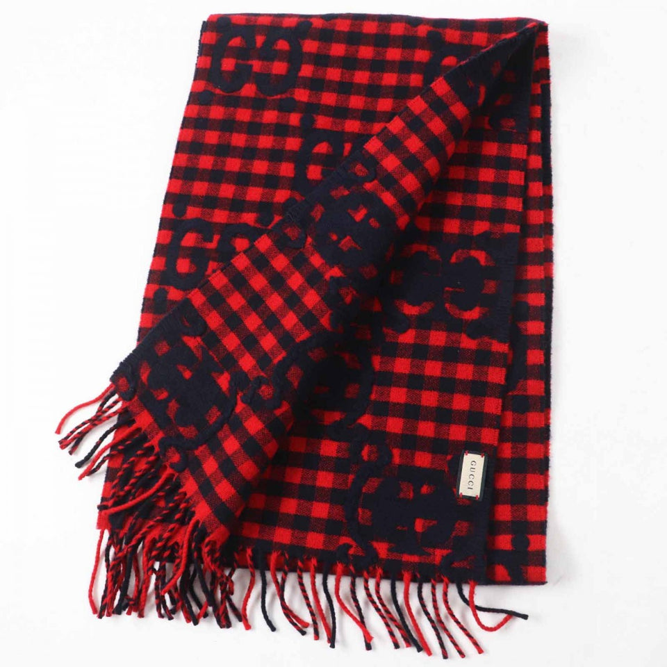 Gucci Scarf 644365 Main: 95% wool, Main: 5% nylon Red black Women