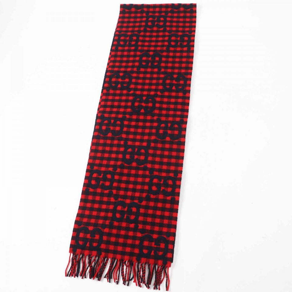 Gucci Scarf 644365 Main: 95% wool, Main: 5% nylon Red black Women