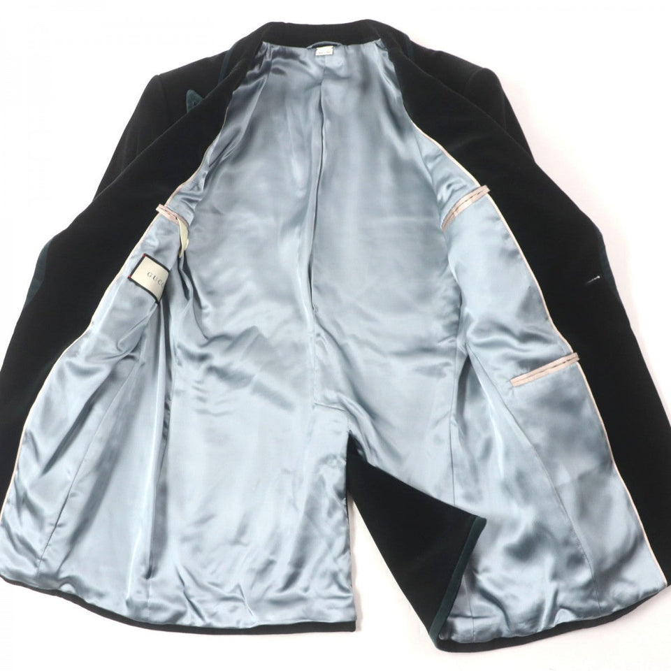 Gucci tailored jacket 549369 Outer: 72% cotton, Outer: 26% rayon, Outer: 2% polyurethane, Lining: 68% rayon, Lining: 32% silk Black type Green mens 48