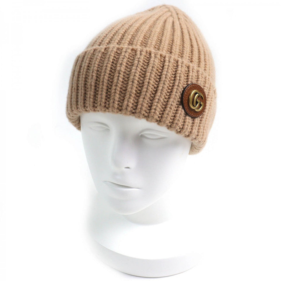 Gucci Knit cap 764594 Main: 85% wool, Main: 15% cashmere, Leather part: sheepskin Camel mens M