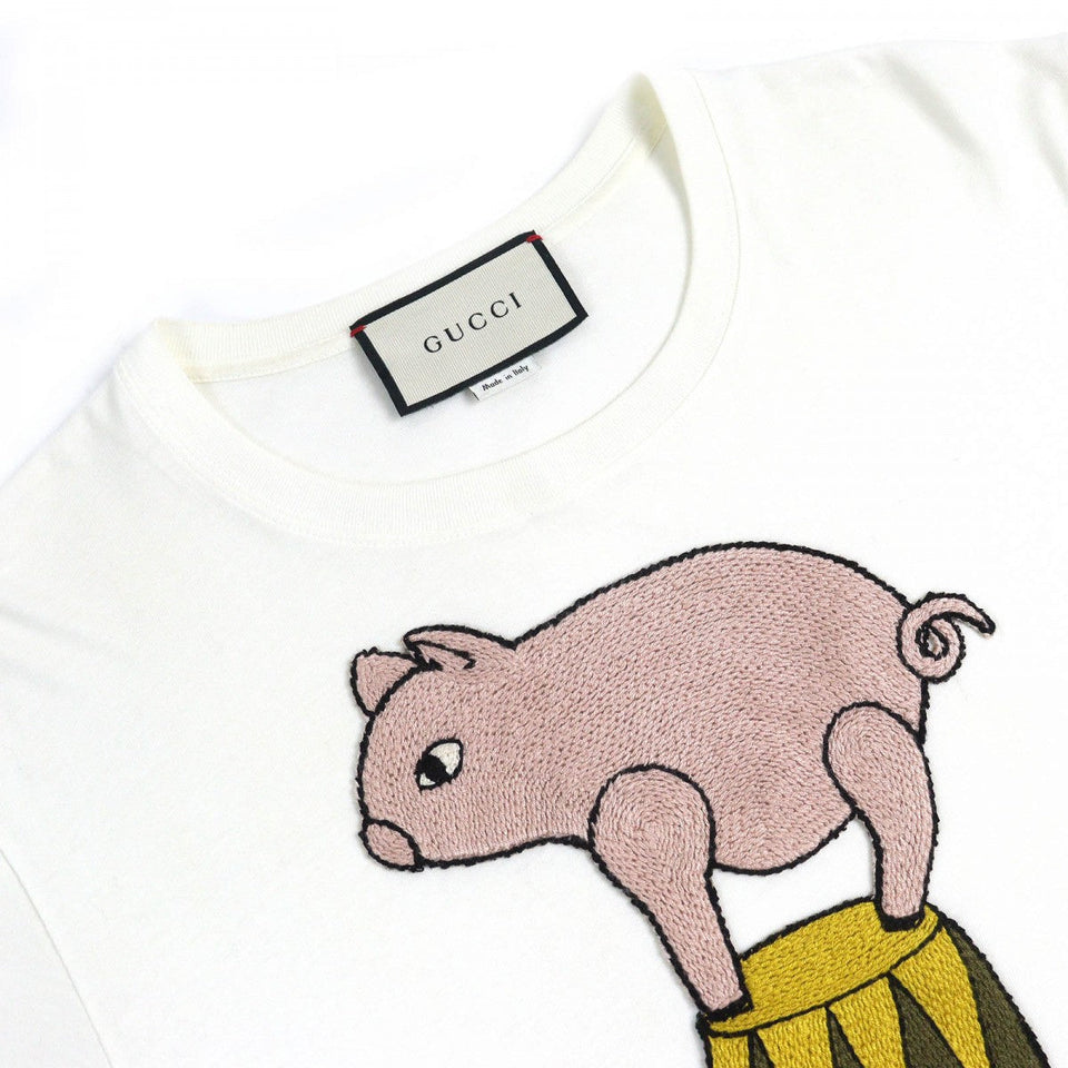 Gucci Short sleeve T-shirt 615044 Main: 100% cotton, Part: 100% acrylic Off-white multicolor mens XXS