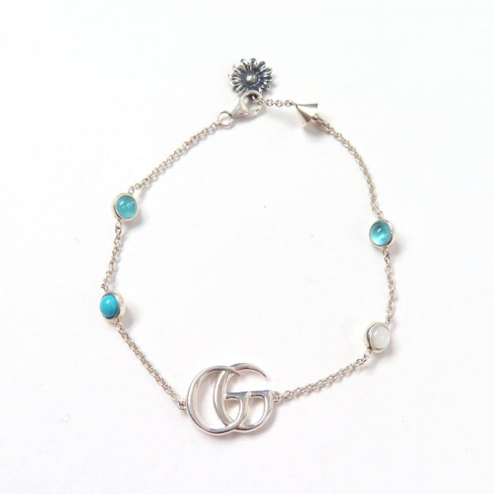 Gucci bracelet 527393 Main: SV925, Part: Mother of Pearl, Part: Silver blue Double G Mother of Pearl Bracelet Women 17